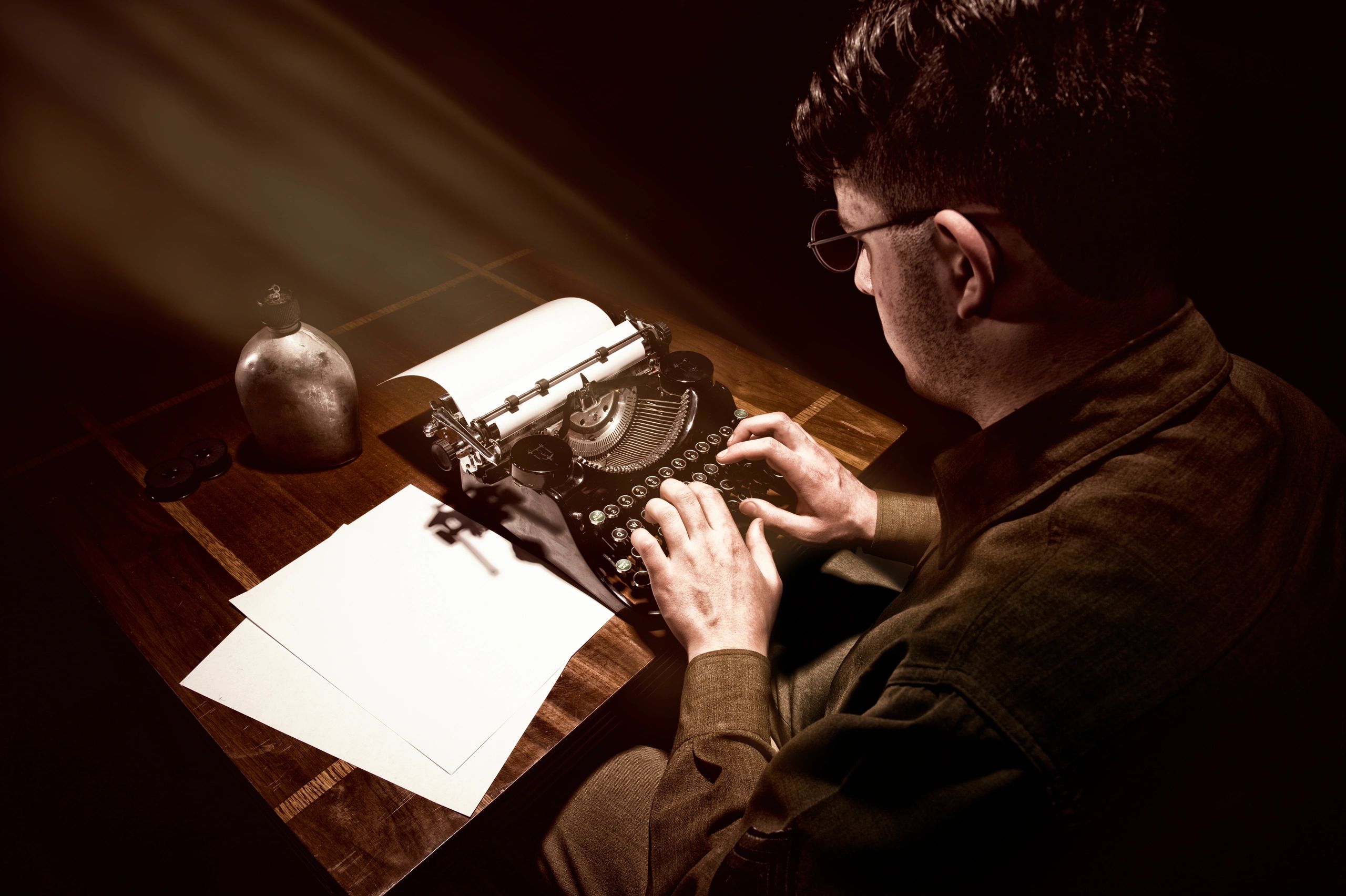 journalist writing news article classic newspaper style